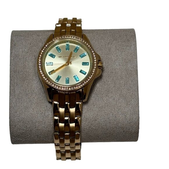 Michael Kors Mini Pilot Pave Quartz Gold Dial Ladies Watch MK7366 with Box - Picture 2 of 12